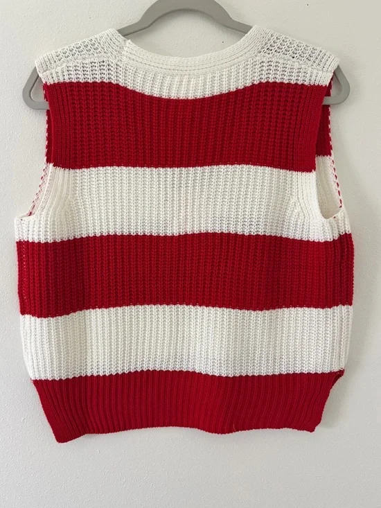 NWT SoMe Rane Red & White Striped Knit Sleeveless Vest size small - Picture 4 of 8